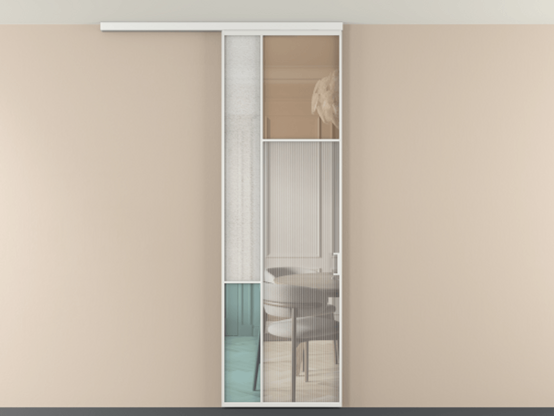 Перегородка Mosaic вдоль стены на потолок 1 створка АЛПР 041.11 Алюминий белоснежный Комбинация стекол Группы 1 и Группы 3 Цена 880100 ₸ | Volhovec