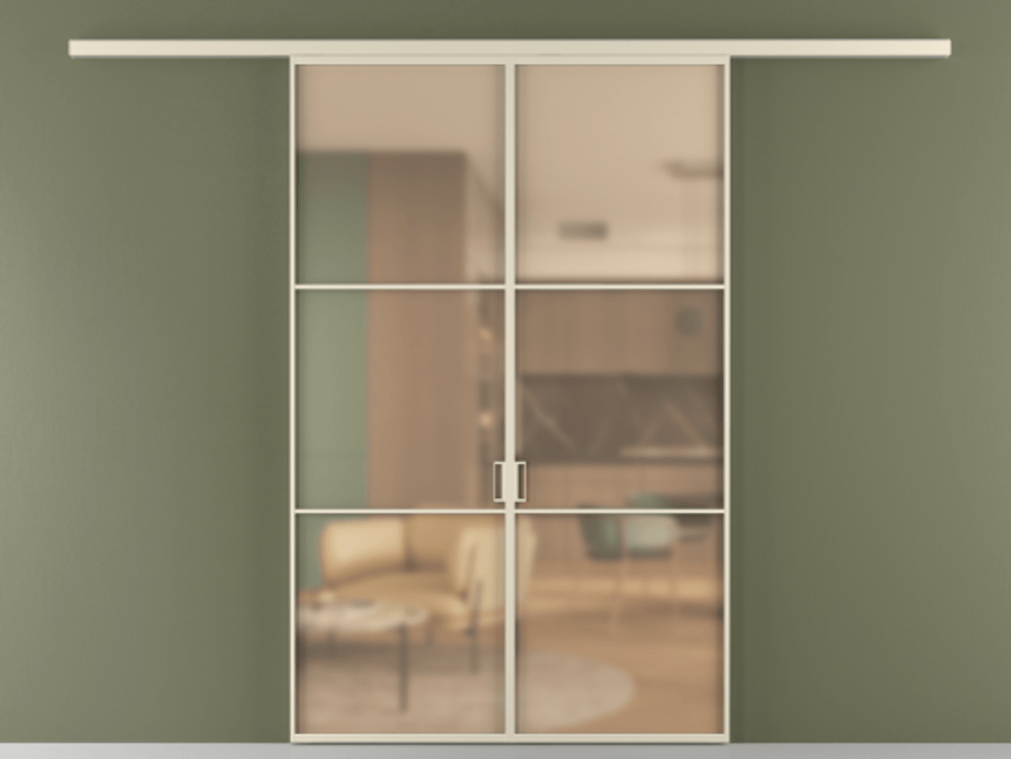 Перегородка Formato вдоль стены 2 створки АЛПР 040.03 Алюминий бежево-серый Сатинированное оранжевое стекло, триплекс Цена 1453900 ₸ | Volhovec