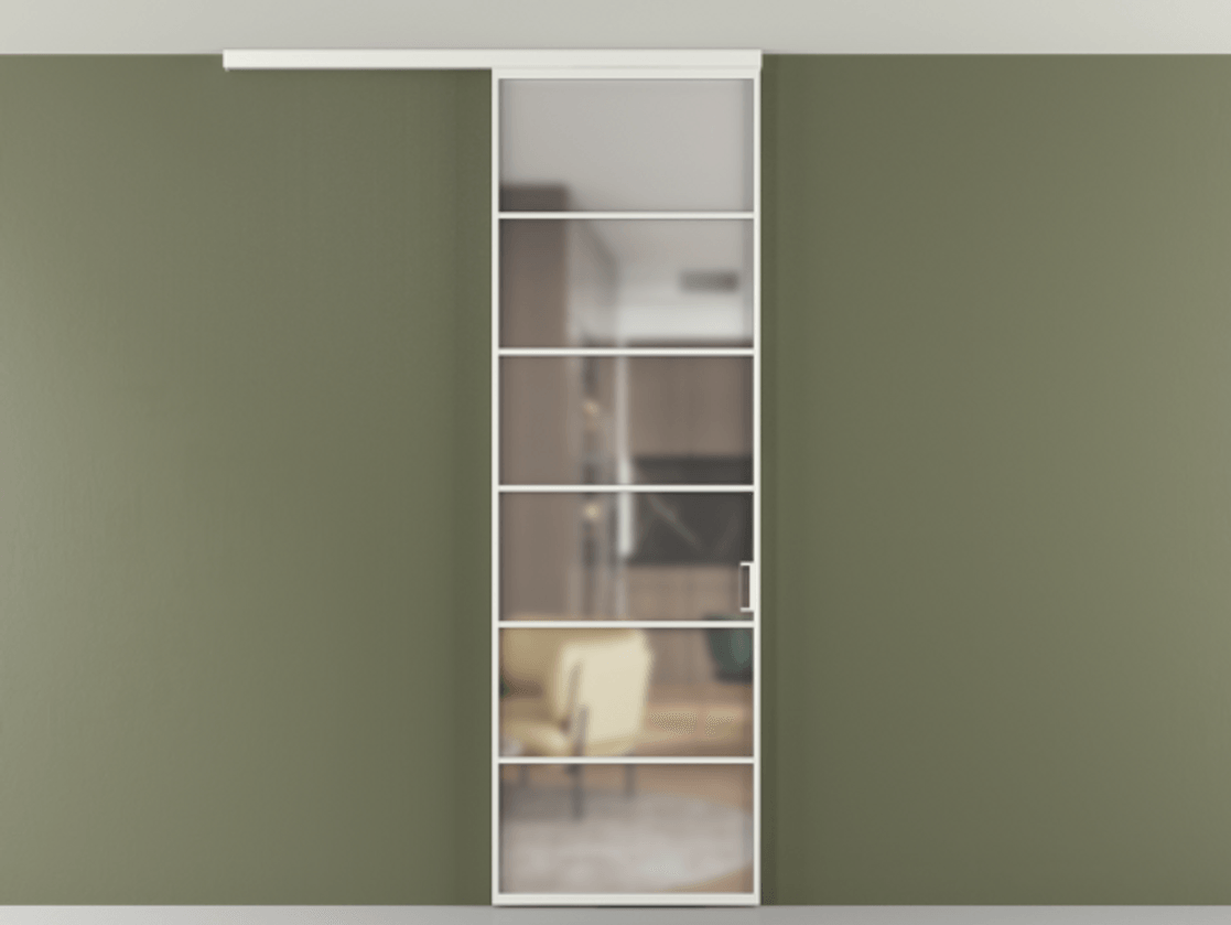 Перегородка Formato вдоль стены на потолок 1 створка АЛПР 040.04 Алюминий светло-серый Сатинированное стекло "Мателюкс Кристал Вижн", калёное, матовое, каленое 6 мм Цена 1013720 ₸ | Volhovec