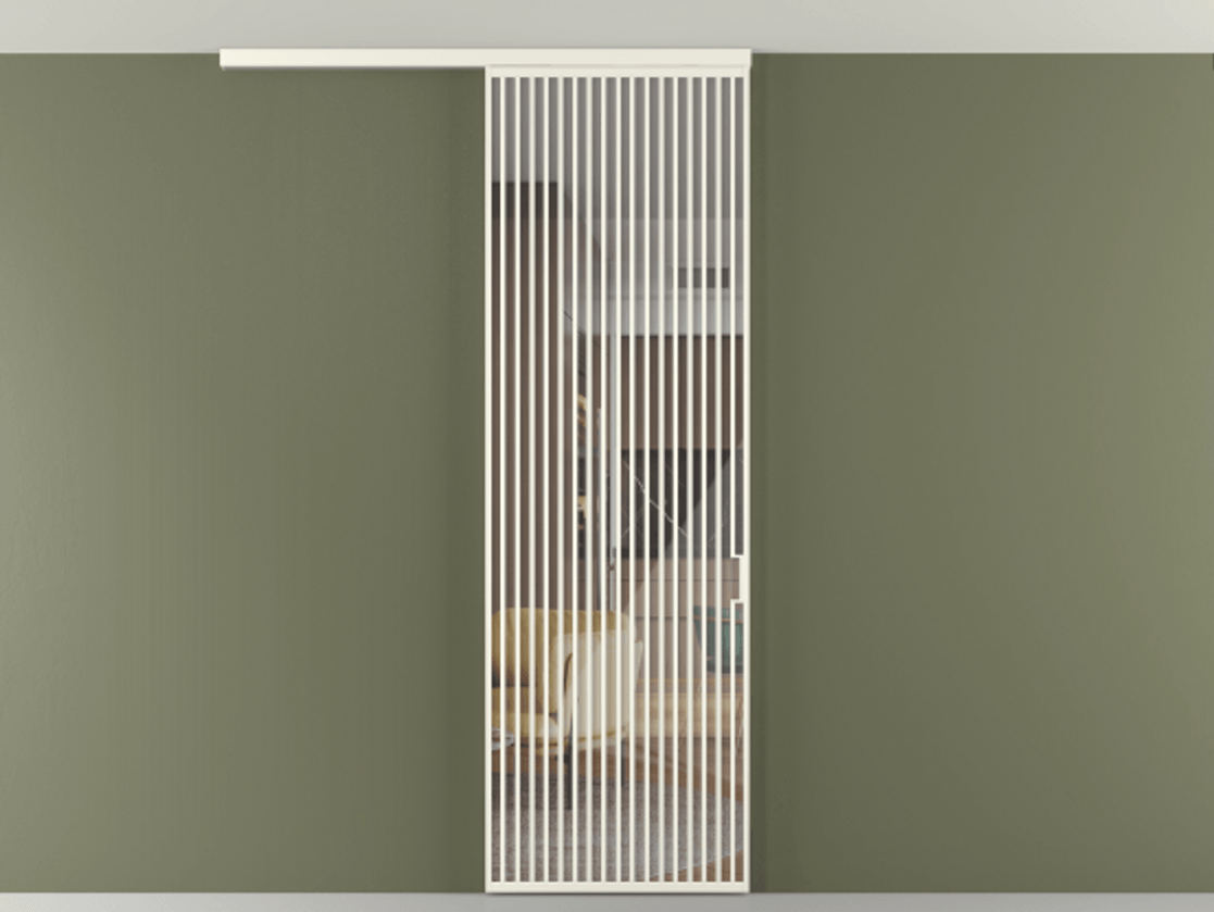 Перегородка Формато вдоль стены на потолок 1 створка АЛПР 040.06 Алюминий жемчужный Рефлективное прозрачное стекло "Стопсол", калёное Цена 1463828 ₸ | Volhovec