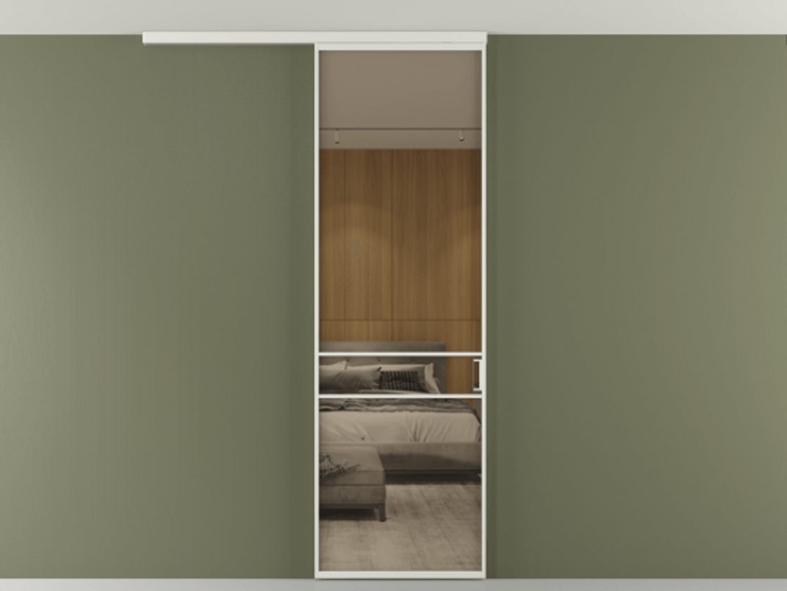 Перегородка Formato вдоль стены на потолок 1 створка АЛПР 040.02 Алюминий серый Рефлективное бронзовое стекло "Стопсол", калёное Цена 948856 ₸ | Volhovec