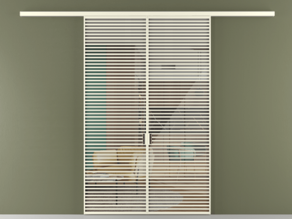 Перегородка Formato вдоль стены 2 створки АЛПР 040.07 Алюминий молочно-белый Рефлективное прозрачное стекло "Stopsol", калёное Цена 3364200 ₸ | Volhovec