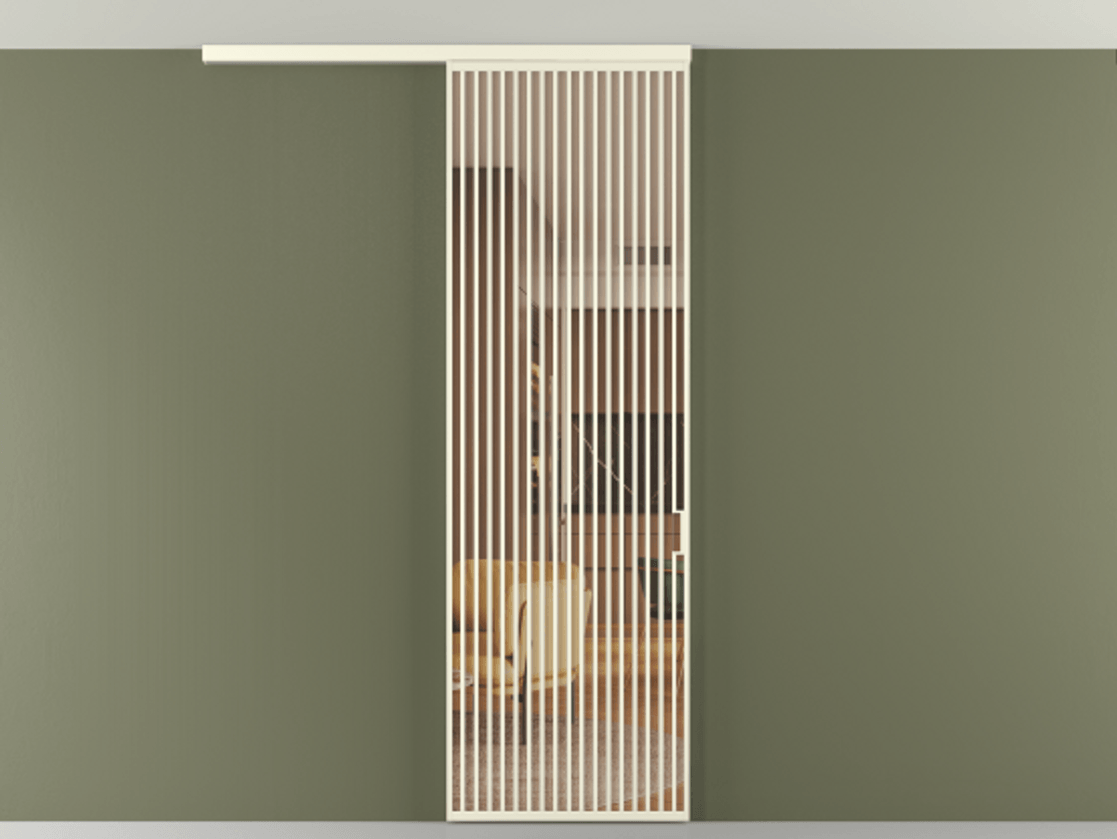 Перегородка Formato вдоль стены на потолок 1 створка АЛПР 040.06 Алюминий молочно-белый Прозрачное оранжевое стекло, триплекс Цена 1168300 ₸ | Volhovec