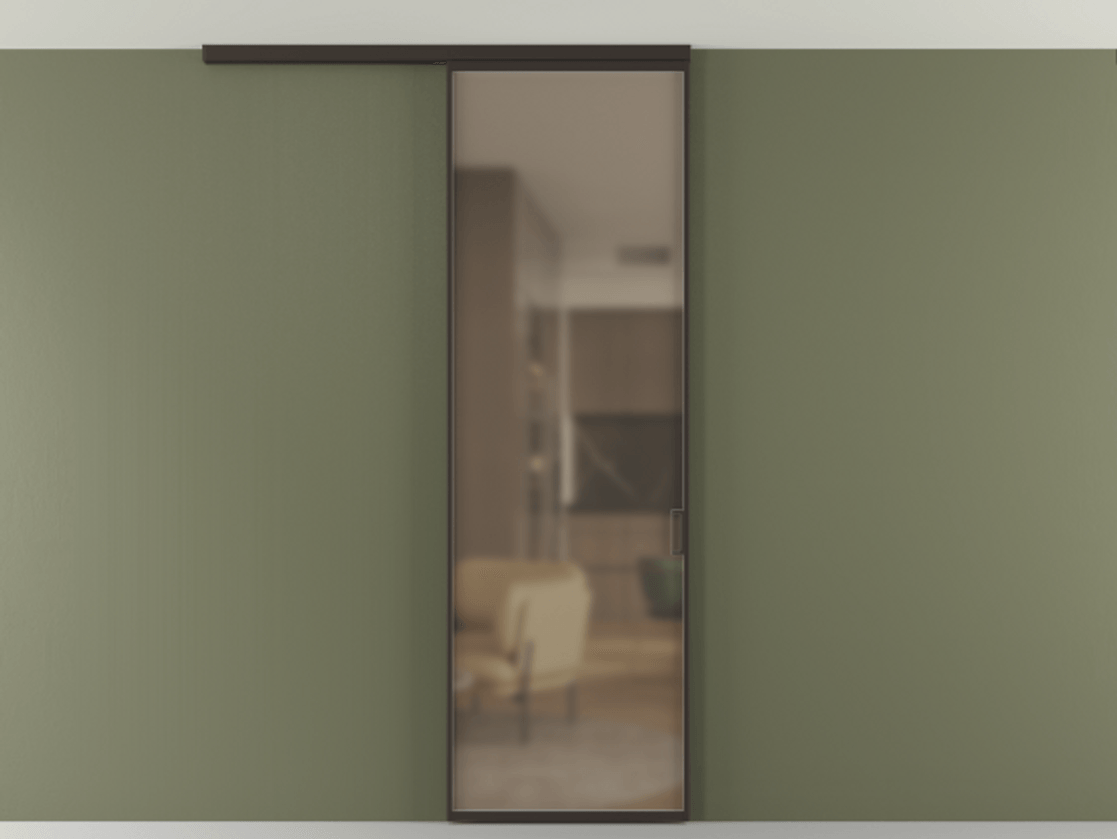 Перегородка Формато вдоль стены на потолок 1 створка АЛПР 040.01 Алюминий антрацит Сатинированное бронзовое стекло, триплекс Цена 698567 ₸ | Volhovec