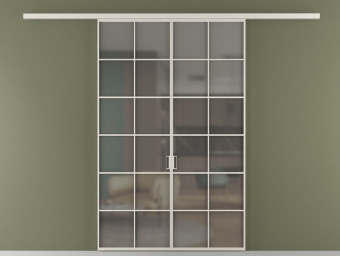 Перегородка Формато вдоль стены 2 створки АЛПР 040.05 Алюминий облачно-серый Сатинированное серое стекло, триплекс Цена 1566054 ₸ | Volhovec