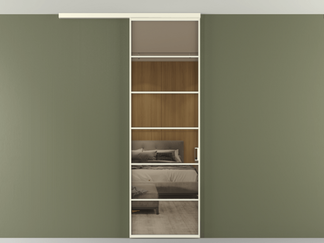 Перегородка Формато вдоль стены на потолок 1 створка АЛПР 040.04 Алюминий молочно-белый Рефлективное бронзовое стекло "Стопсол", калёное Цена 1013720 ₸ | Volhovec