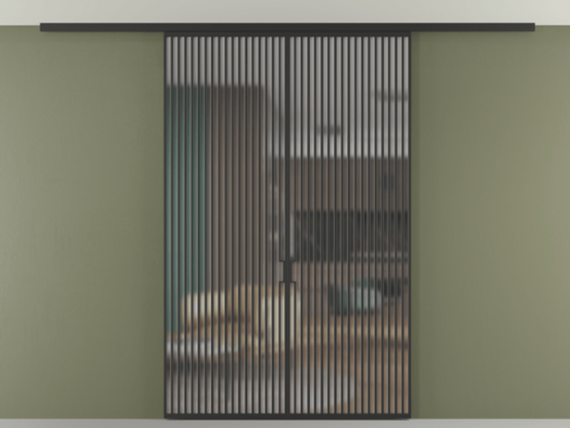 Перегородка Формато вдоль стены на потолок 2 створки АЛПР 040.06 Алюминий Черный Сатинированное стекло "Мателюкс Кристал Вижн", калёное, матовое, каленое 6 мм Цена 3327610 ₸ | Volhovec