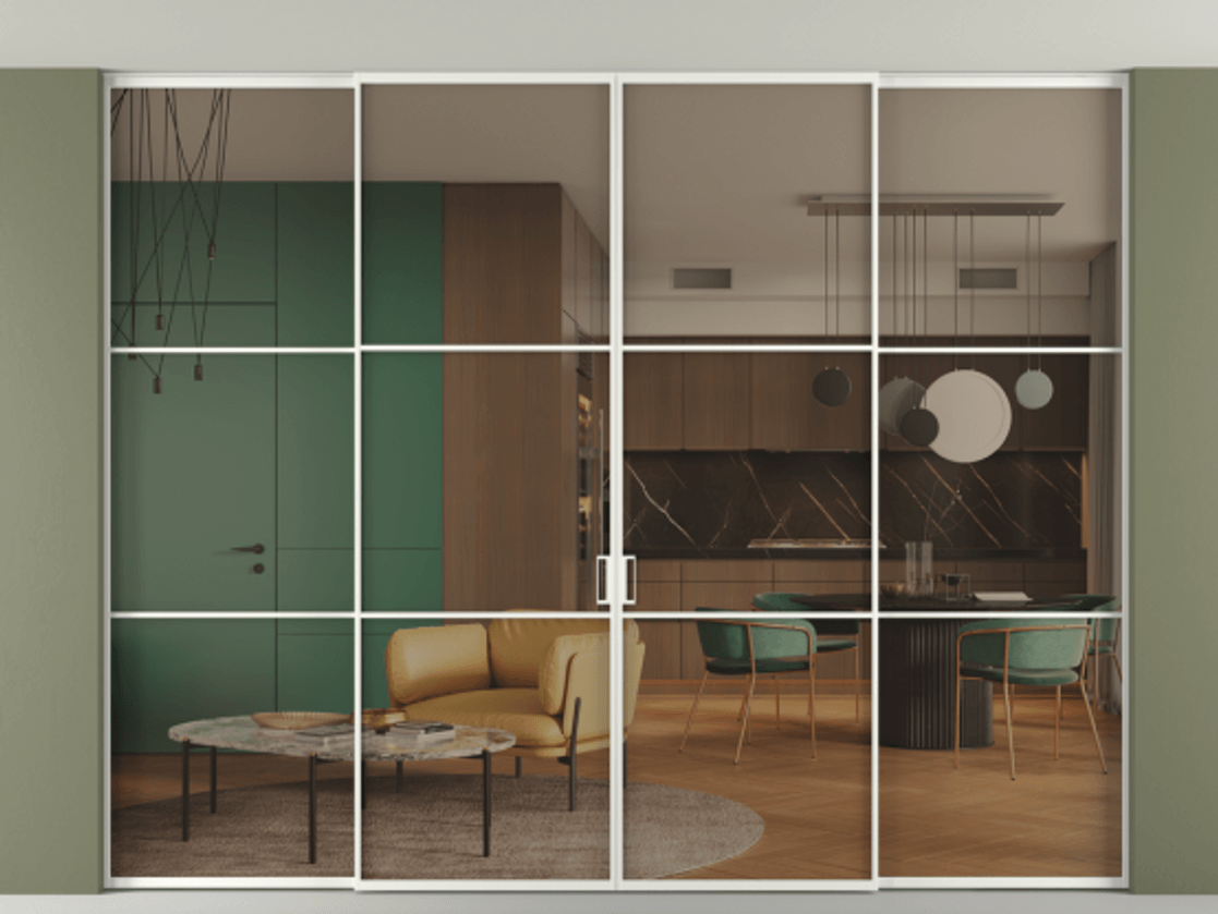 Перегородка Формато внутри проёма скрытое крепление в потолок 4 створки АЛПР 040.03 Алюминий светло-серый Прозрачное бронзовое стекло, триплекс. Цена 3330407 ₸ 1. Полотно 4 шт. (800/2100 мм)
2. Комплект установки раздвижной системы
3. Базовый комплект фурнитуры
4.Ручка Рондо. Фабрика дверей Волховец 8 (800) 551 43 19 Перегородка Формато внутри проёма скрытое крепление в потолок 4 створки АЛПР 040.03 Алюминий светло-серый Прозрачное бронзовое стекло, триплекс Цена 3330407 ₸ | Volhovec