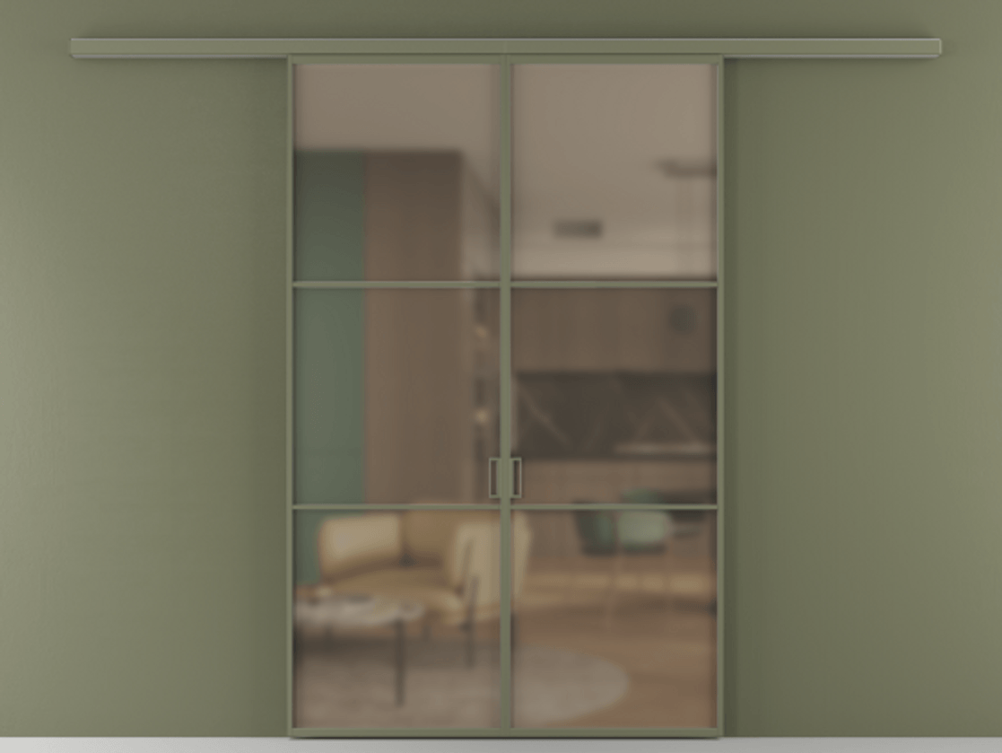 Перегородка Formato вдоль стены 2 створки АЛПР 040.03 Алюминий оливковый тёмный Сатинированное бронзовое стекло, триплекс Цена 1266470 ₸ | Volhovec