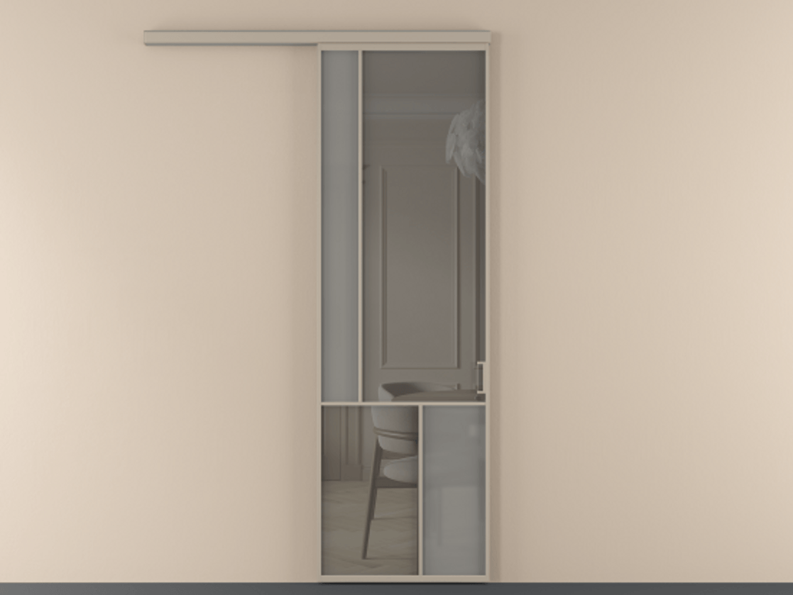 Перегородка Mosaic вдоль стены 1 створка АЛПР 041.20 Алюминий бисквитный Сатинированное серое стекло, триплекс, 6 мм + Прозрачное серое стекло, триплекс Цена 855070 ₸ | Volhovec