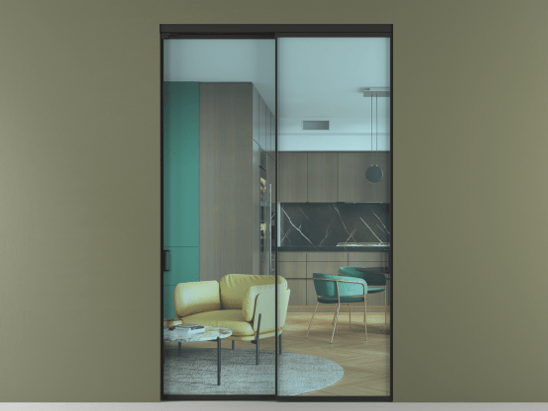 Перегородка Formato внутри проёма 2 створки АЛПР 040.01 Алюминий Черный Прозрачное голубое стекло, триплекс Цена 2516500 ₸  | Volhovec