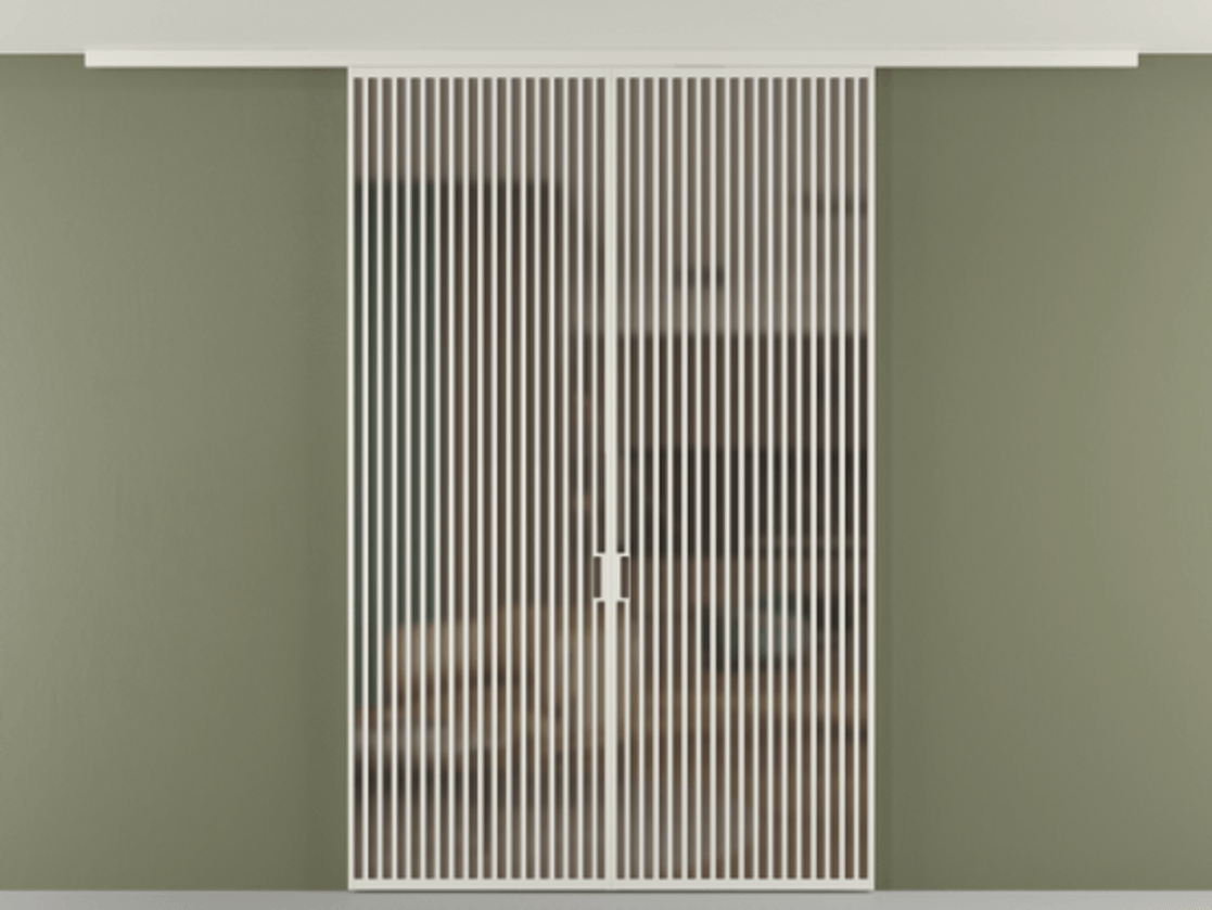 Перегородка Формато вдоль стены на потолок 2 створки АЛПР 040.06 Алюминий Белый Сатинированное бронзовое стекло, триплекс Цена 2658459 ₸ | Volhovec