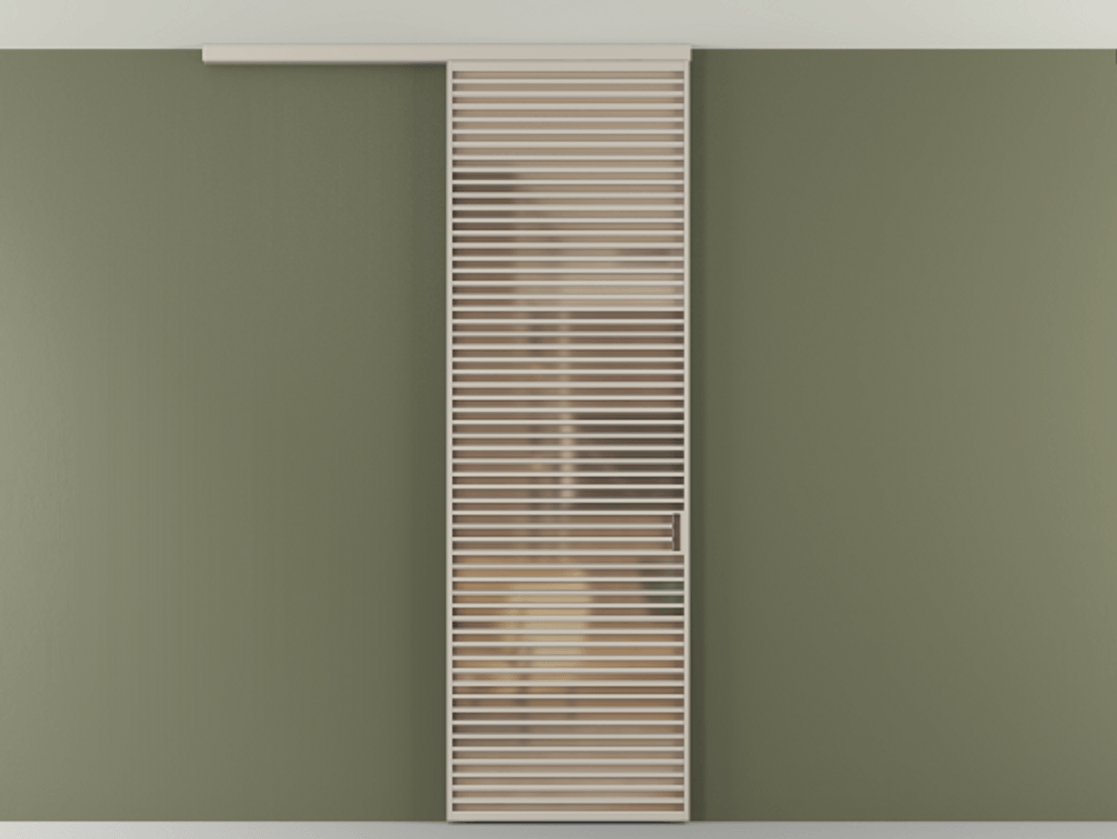 Перегородка Formato вдоль стены на потолок 1 створка АЛПР 040.07 Алюминий светло-бежевый Сатинированное оранжевое стекло, триплекс Цена 1168300 ₸ | Volhovec