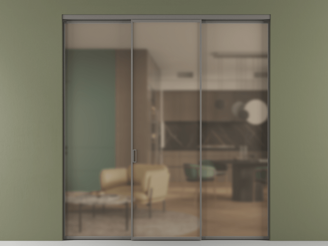 Перегородка Formato внутри проёма 3 створки АЛПР 040.01 Алюминий классический серый Сатинированное бронзовое стекло, триплекс Цена 1701945 ₸ | Volhovec