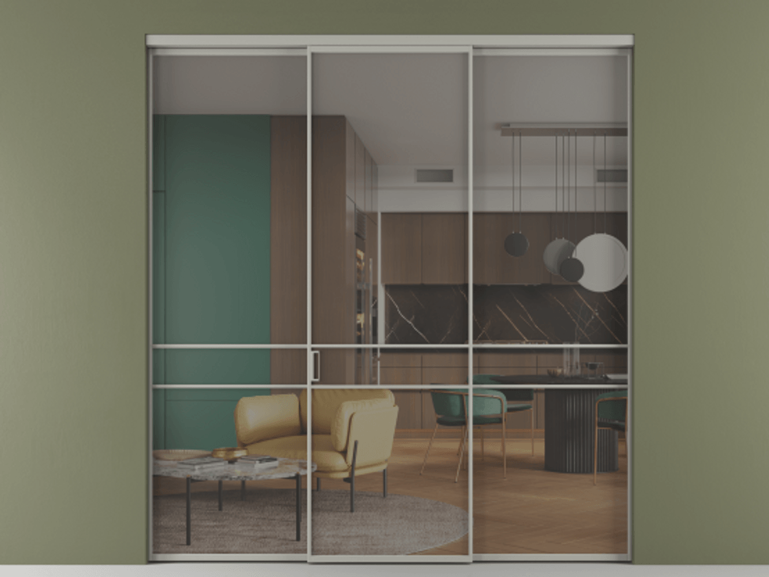 Перегородка Формато внутри проёма 3 створки АЛПР 040.02 Алюминий нейтральный серый Прозрачное серое стекло, триплекс Цена 1793799 ₸ | Volhovec