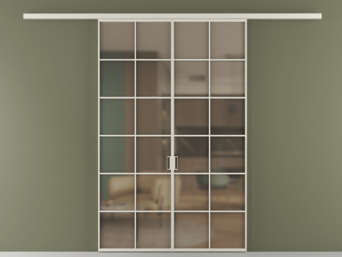 Перегородка Формато вдоль стены 2 створки АЛПР 040.05 Алюминий облачно-серый Сатинированное бронзовое стекло, триплекс Цена 1566054 ₸ | Volhovec