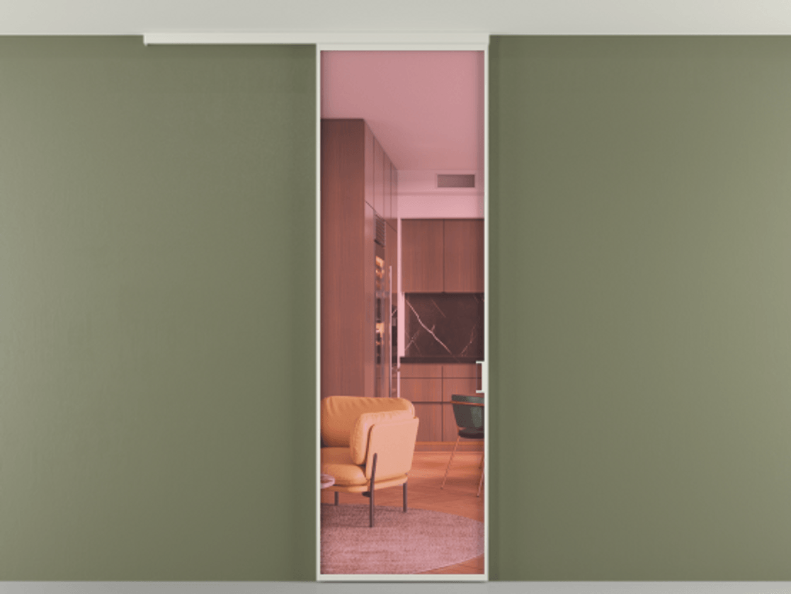 Перегородка Formato вдоль стены на потолок одностворчатая #VENDORCODE# #FURNISH# #GLASS# Цена #PRICE# #CURRENCY# | Volhovec