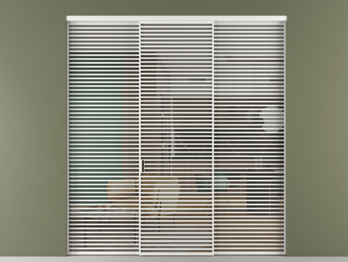 Перегородка Формато внутри проёма 3 створки АЛПР 040.07 Алюминий белоснежный Прозрачное серое стекло, триплекс Цена 3657074 ₸ | Volhovec