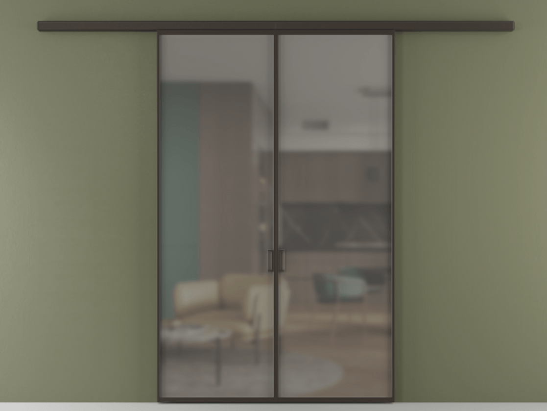 Перегородка Formato вдоль стены 2 створки АЛПР 040.01 Алюминий антрацит Сатинированное серое стекло, триплекс Цена 1679832 ₸ | Volhovec