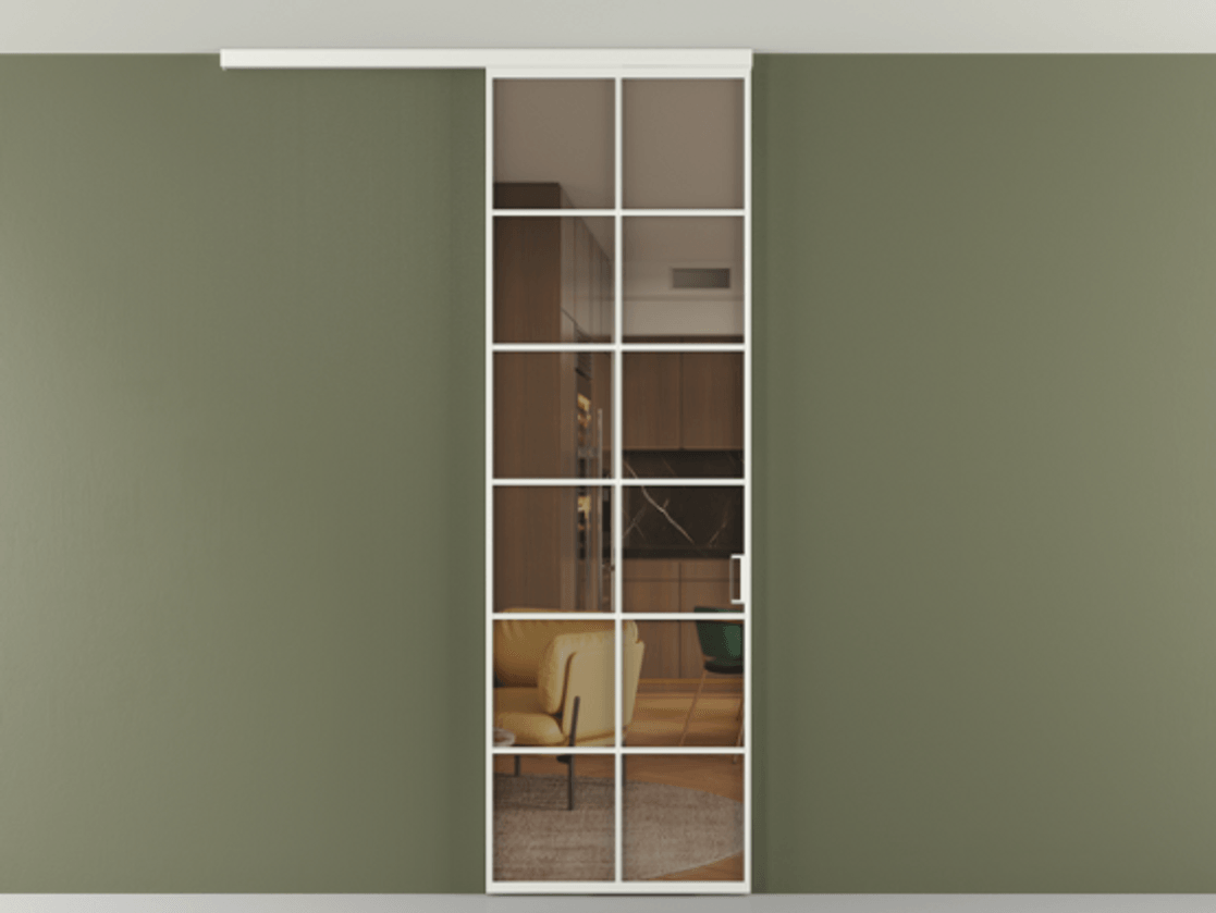 Перегородка Формато вдоль стены на потолок 1 створка АЛПР 040.05 Алюминий светло-серый Прозрачное бронзовое стекло, триплекс Цена 780895 ₸ | Volhovec