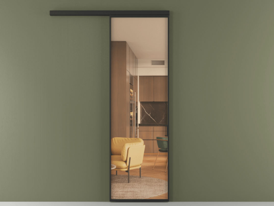 Перегородка Formato вдоль стены 1 створка АЛПР 040.01 Алюминий Черный Прозрачное оранжевое стекло, триплекс Цена 609900 ₸  | Volhovec