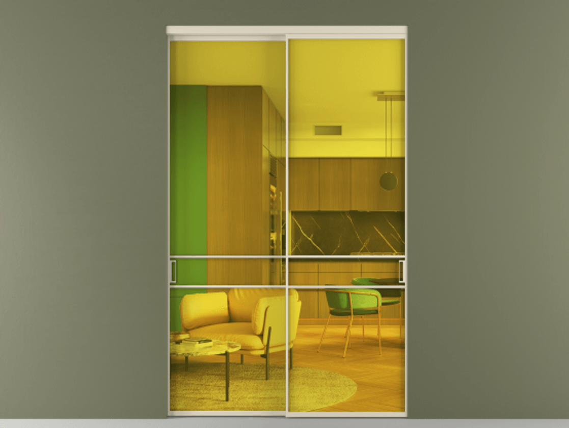 Перегородка Формато внутри проёма 2 створки АЛПР 040.02 Алюминий бежево-серый Прозрачное жёлтое стекло, триплекс Цена 3267886 ₸  | Volhovec