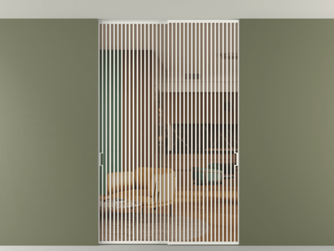 Перегородка Формато внутри проёма скрытое крепление в потолок 2 створки АЛПР 040.06 Алюминий светло-серый Прозрачное оранжевое стекло, триплекс Цена 3098957 ₸ | Volhovec