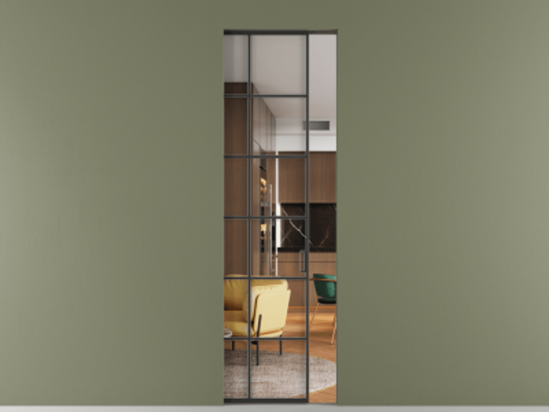 Перегородка Formato скрытый пенал 1 створка АЛПР 040.05 Алюминий Черный Прозрачное стекло "Crystal Vision", калёное Цена 1136900 ₸ | Volhovec