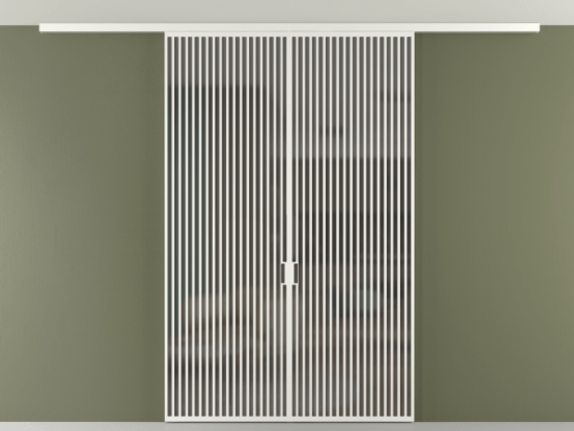 Перегородка Формато вдоль стены на потолок 2 створки АЛПР 040.06 Алюминий светло-серый Сатинированное серое стекло, триплекс Цена 2777211 ₸ | Volhovec