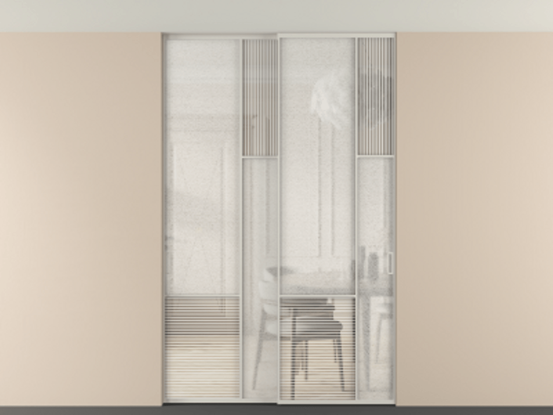 Перегородка Мозаик внутри проёма скрытое крепление в потолок 2 створки АЛПР 041.12 Алюминий тёплый серый Рифлёное стекло "Дюна", триплекс, 6 мм + Фактурное стекло "Лёд", триплекс. Цена 2574785 ₸ . Фабрика дверей Волховец 8 (800) 551 43 19 Перегородка Мозаик внутри проёма скрытое крепление в потолок 2 створки АЛПР 041.12 Алюминий тёплый серый Рифлёное стекло "Дюна", триплекс, 6 мм + Фактурное стекло "Лёд", триплекс Цена 2574785 ₸ | Volhovec