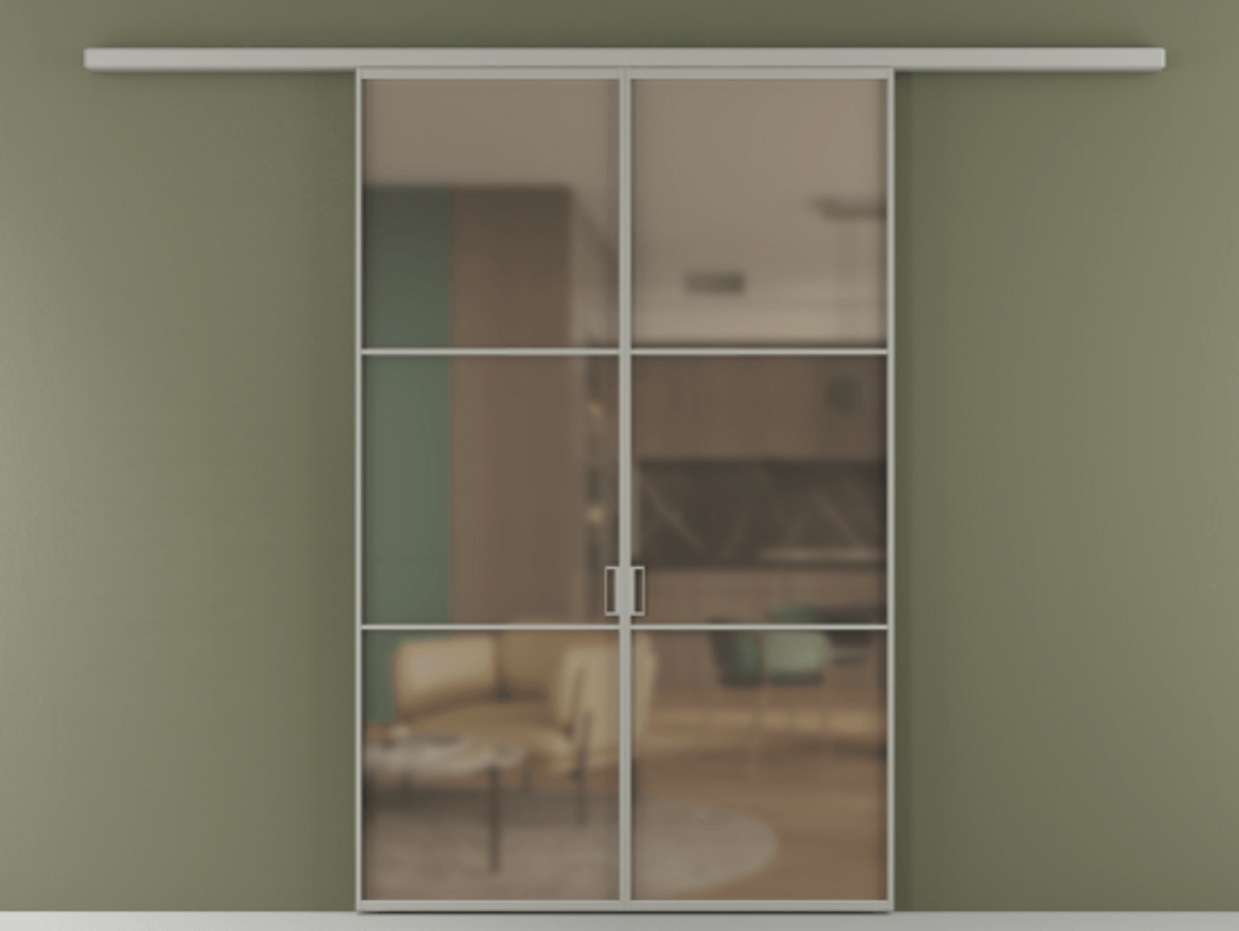 Перегородка Formato вдоль стены двустворчатая АЛПР 040.03 Алюминий нейтральный серый Сатинированное бронзовое стекло, триплекс Цена 1266470 ₸ | Volhovec