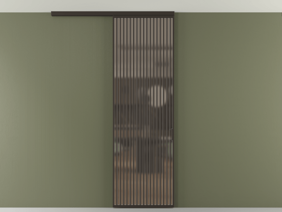 Перегородка Формато вдоль стены на потолок 1 створка АЛПР 040.06 Алюминий антрацит Сатинированное бронзовое стекло, триплекс Цена 1415444 ₸ | Volhovec