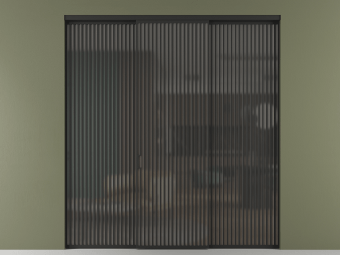 Перегородка Formato внутри проёма 3 створки АЛПР 040.06 Алюминий Черный Сатинированное серое стекло, триплекс Цена 2886750 ₸ | Volhovec