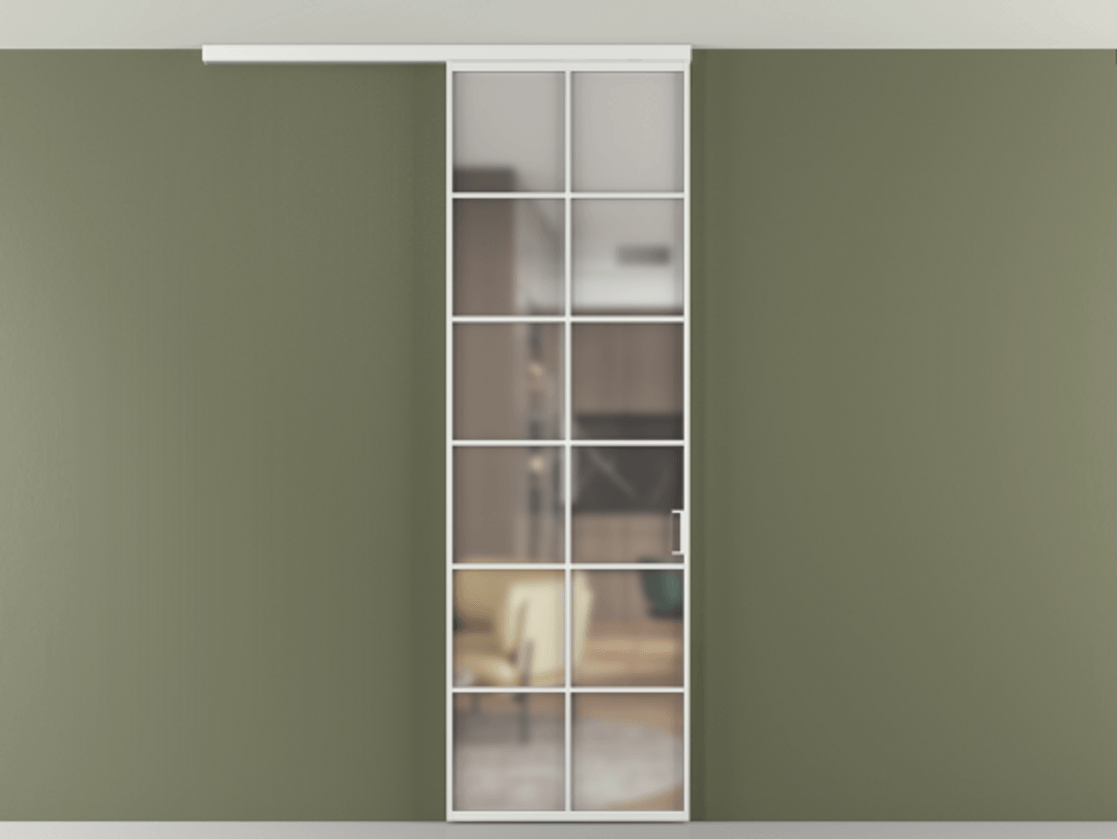 Перегородка Формато вдоль стены на потолок 1 створка АЛПР 040.05 Алюминий белоснежный Сатинированное стекло "Мателюкс Кристал Вижн", калёное, матовое, каленое 6 мм Цена 1013720 ₸ | Volhovec