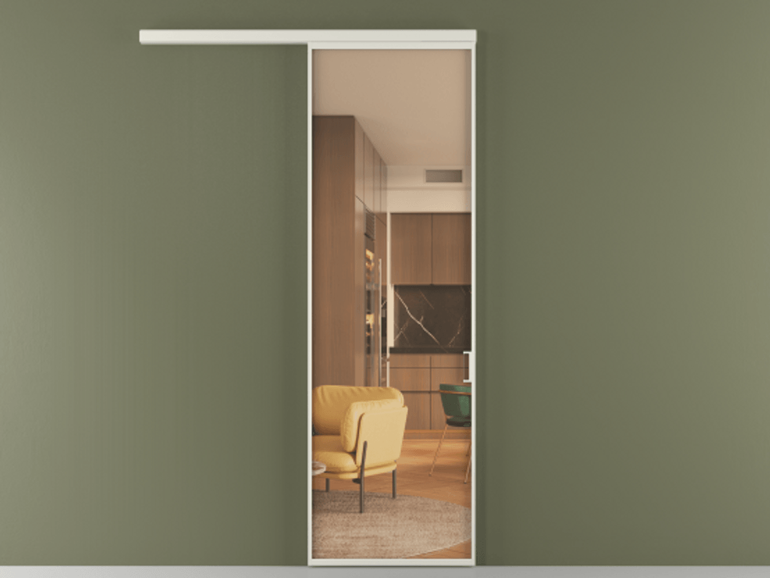 Перегородка Формато вдоль стены 1 створка АЛПР 040.01 Алюминий Белый Прозрачное оранжевое стекло, триплекс Цена 738914 ₸  | Volhovec