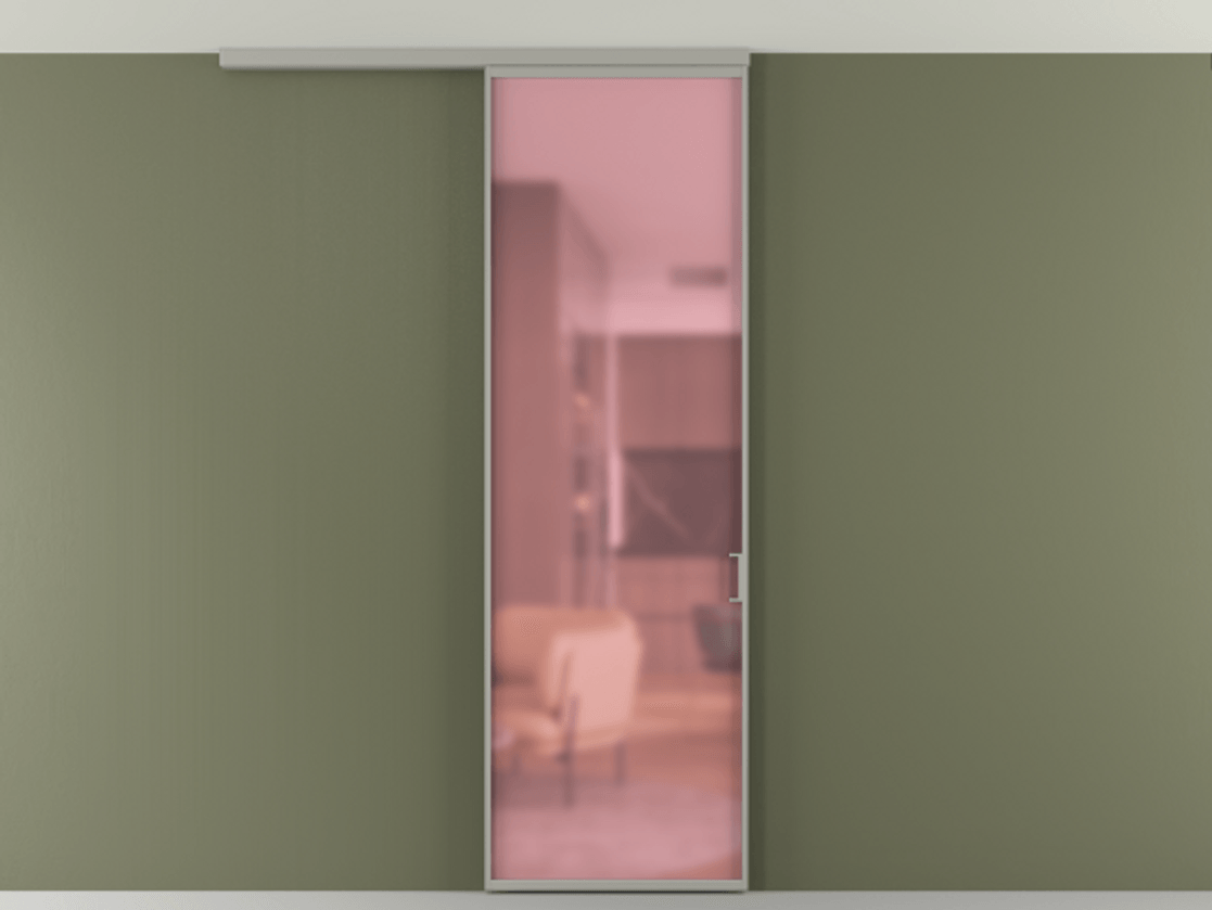 Перегородка Формато вдоль стены на потолок 1 створка АЛПР 040.01 Алюминий нейтральный серый Сатинированное розовое стекло, триплекс Цена 698563 ₸ | Volhovec