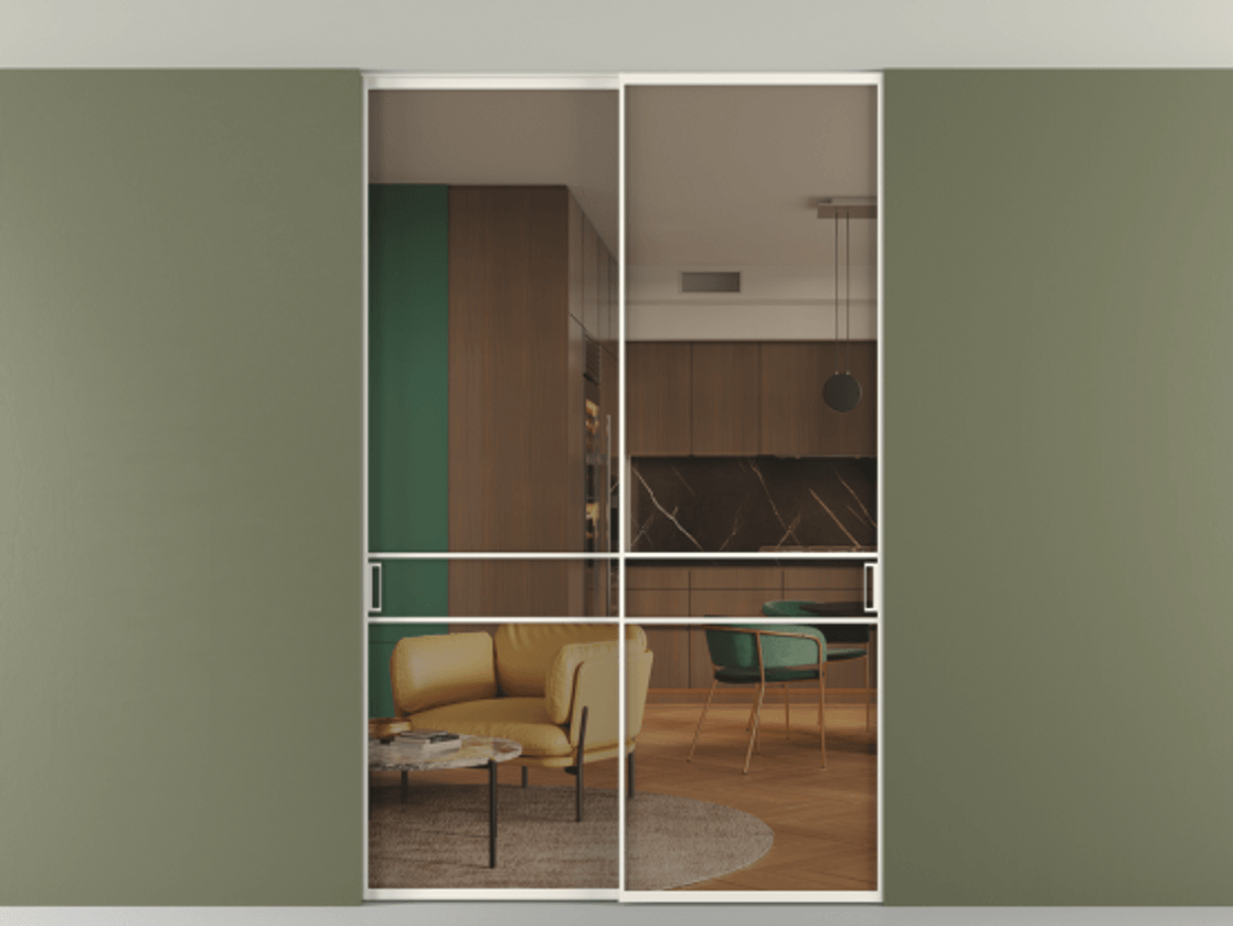 Перегородка Формато внутри проёма скрытое крепление в потолок 2 створки АЛПР 040.02 Алюминий пудровый белый Прозрачное бронзовое стекло, триплекс. Цена 1876505 ₸ 1. Полотно 2 шт. (800/2100 мм)
2. Комплект установки раздвижной системы
3. Базовый комплект фурнитуры
4. Ручка Рондо. Фабрика дверей Волховец 8 (800) 551 43 19 Перегородка Формато внутри проёма скрытое крепление в потолок 2 створки АЛПР 040.02 Алюминий пудровый белый Прозрачное бронзовое стекло, триплекс Цена 1876505 ₸ | Volhovec