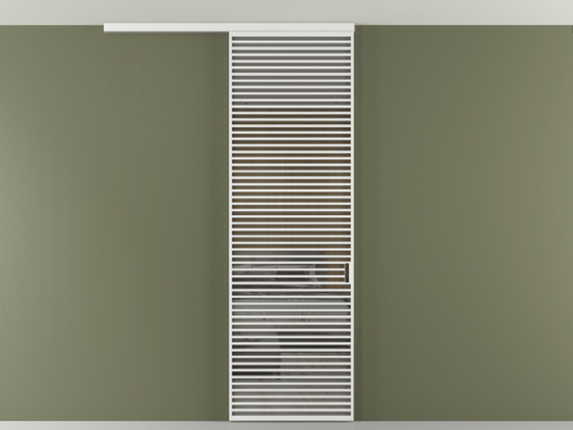 Перегородка Формато вдоль стены на потолок 1 створка АЛПР 040.07 Алюминий белоснежный Рефлективное серое стекло "Стопсол", калёное Цена 1463828 ₸ | Volhovec