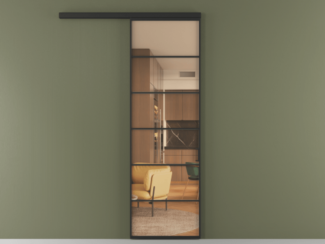 Перегородка Формато вдоль стены 1 створка АЛПР 040.04 Алюминий Черный Прозрачное оранжевое стекло, триплекс Цена 815119 ₸  | Volhovec