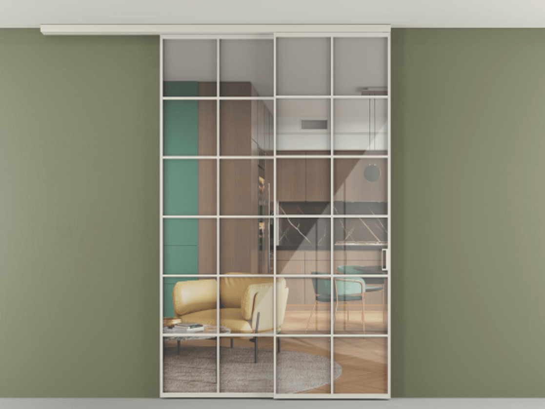 Перегородка Формато вдоль стены на потолок 2 створки с синхронным механизмом АЛПР 040.05 Алюминий облачно-серый Рефлективное прозрачное стекло "Стопсол", калёное. Цена 2302050 ₸ 1. Полотно 2 шт. (800/2100 мм)
2. Комплект установки раздвижной системы
3. Базовый комплект фурнитуры
4.Ручка Рондо. Фабрика дверей Волховец 8 (800) 551 43 19 Перегородка Формато вдоль стены на потолок 2 створки с синхронным механизмом АЛПР 040.05 Алюминий облачно-серый Рефлективное прозрачное стекло "Стопсол", калёное Цена 2302050 ₸ | Volhovec