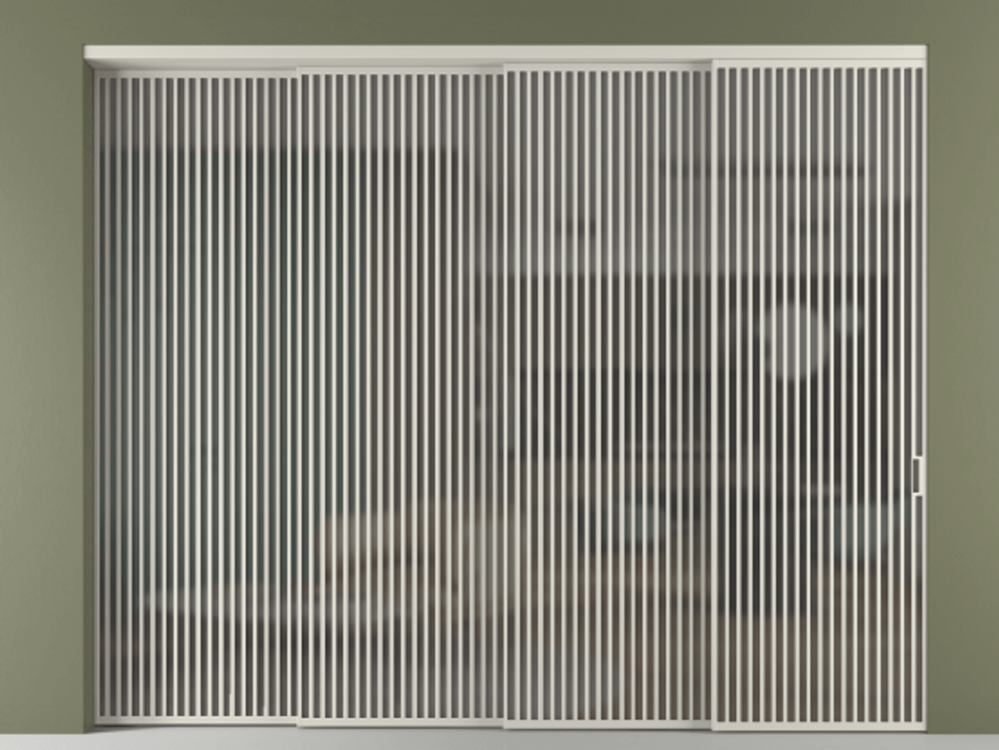 Перегородка Формато внутри проёма 4 створки с синхронным механизмом АЛПР 040.06 Алюминий тёплый серый Сатинированное серое стекло, триплекс Цена 5876539 ₸ | Volhovec