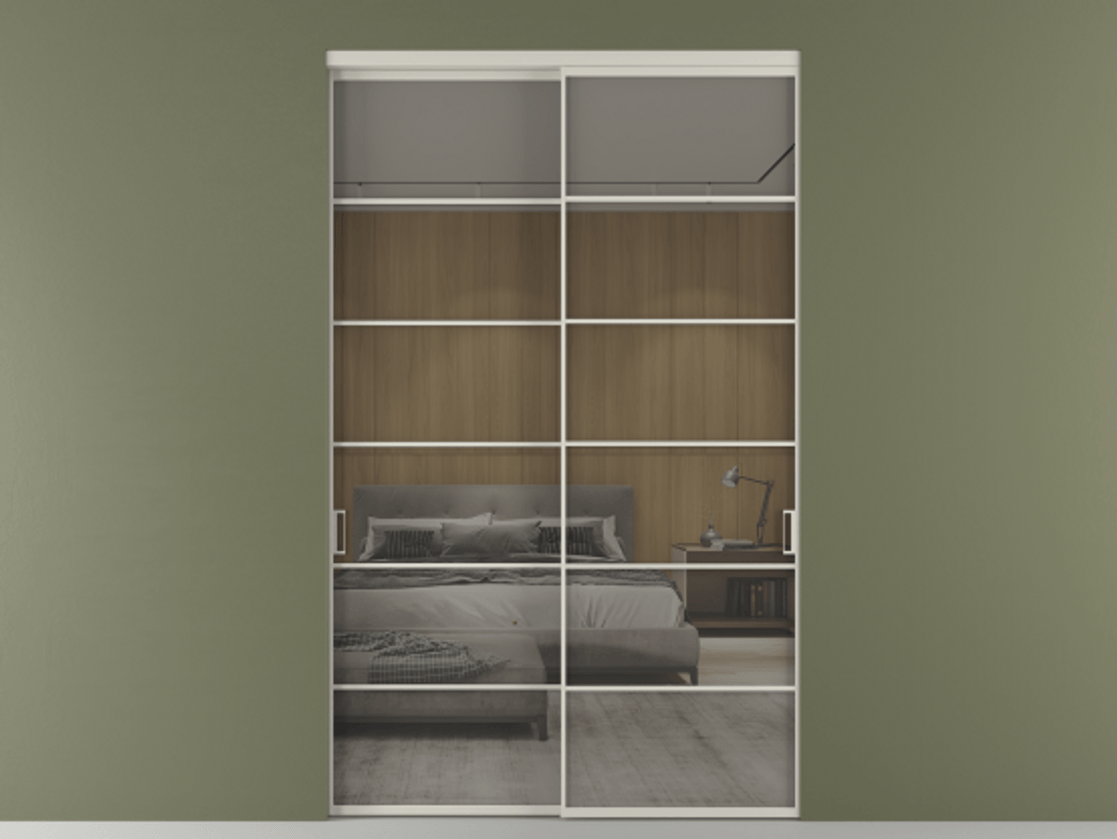 Перегородка Formato внутри проёма 2 створки АЛПР 040.04 Алюминий тёплый серый Рефлективное серое стекло "Stopsol", калёное Цена 3733884 ₸  | Volhovec