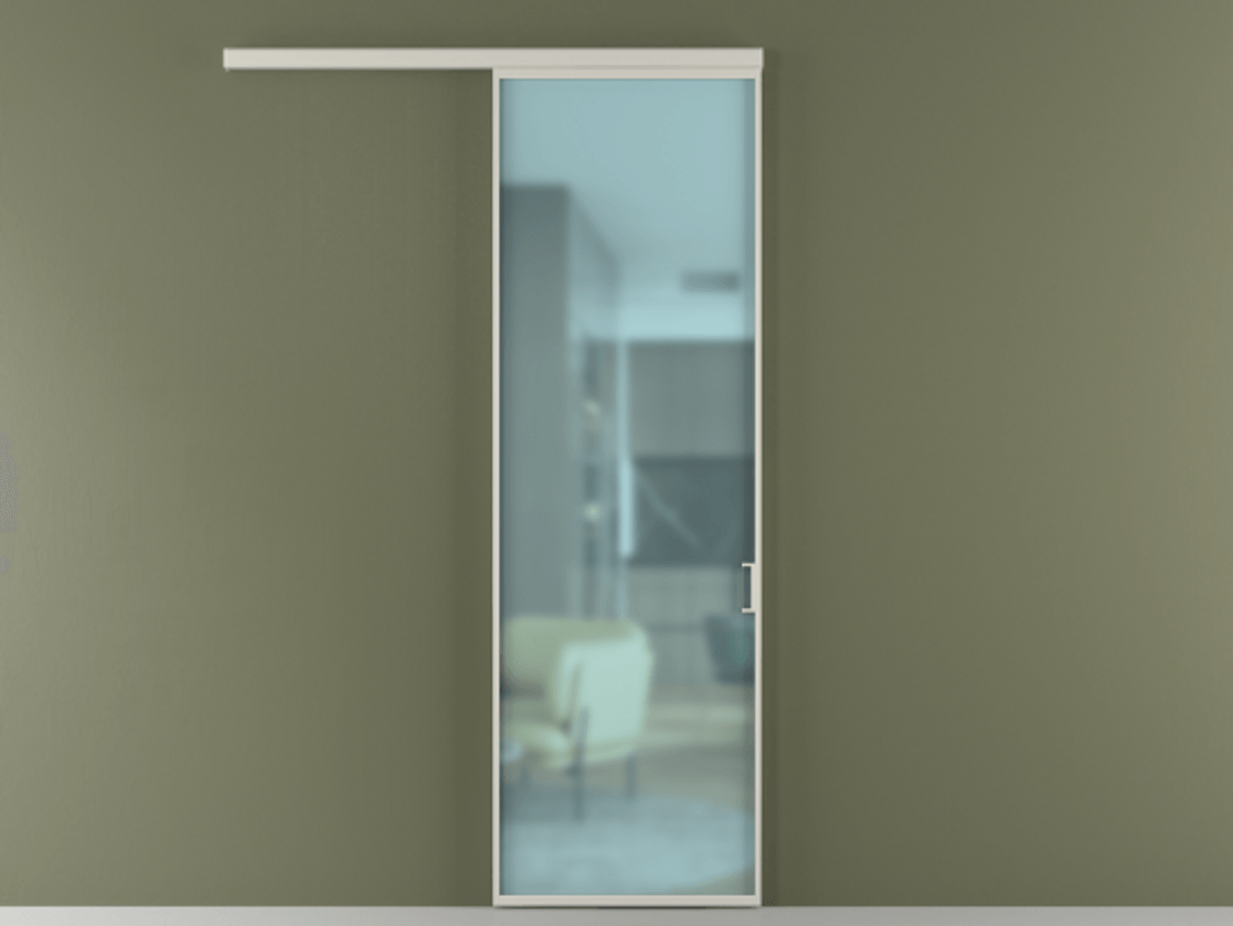 Перегородка Formato вдоль стены 1 створка АЛПР 040.01 Алюминий тёплый серый Сатинированное голубое стекло, триплекс Цена 722000 ₸  | Volhovec