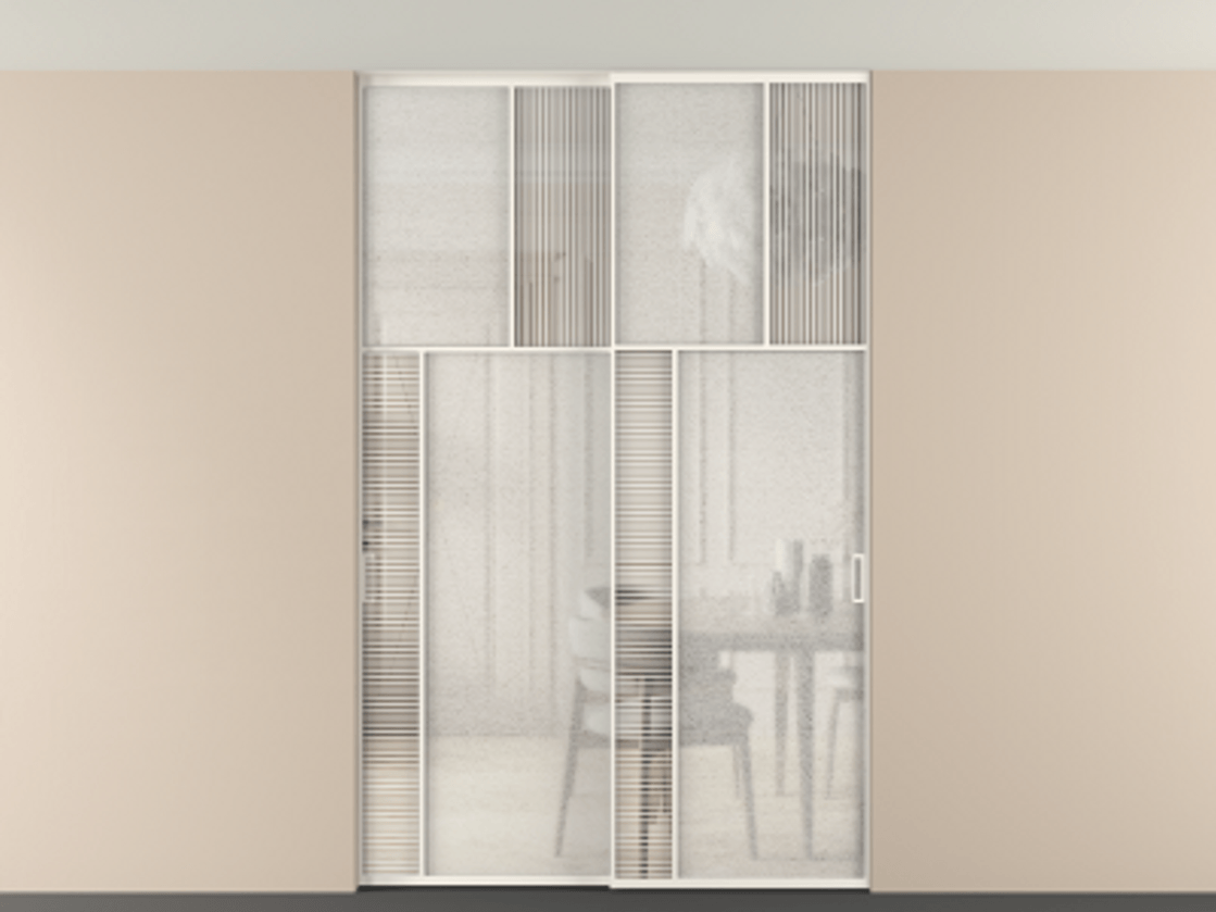 Перегородка Мозаик внутри проёма скрытое крепление в потолок 2 створки АЛПР 041.22 Алюминий пудровый белый Рифлёное стекло "Дюна", триплекс, 6 мм + Фактурное стекло "Лёд", триплекс. Цена 2574785 ₸ . Фабрика дверей Волховец 8 (800) 551 43 19 Перегородка Мозаик внутри проёма скрытое крепление в потолок 2 створки АЛПР 041.22 Алюминий пудровый белый Рифлёное стекло "Дюна", триплекс, 6 мм + Фактурное стекло "Лёд", триплекс Цена 2574785 ₸ | Volhovec