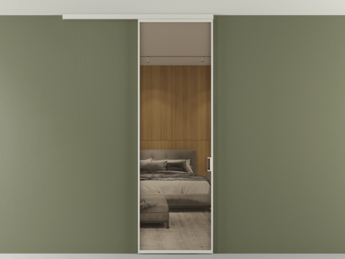 Перегородка Формато вдоль стены на потолок 1 створка АЛПР 040.01 Алюминий тёплый серый Рефлективное бронзовое стекло "Стопсол", калёное Цена 903949 ₸ | Volhovec