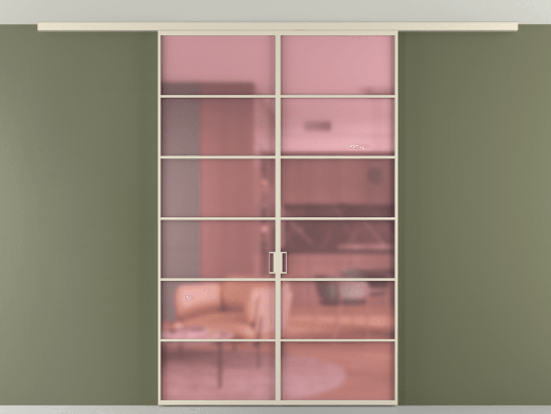 Перегородка Formato вдоль стены на потолок 2 створки АЛПР 040.04 Алюминий бежево-серый Сатинированное розовое стекло, триплекс Цена 1529300 ₸ | Volhovec