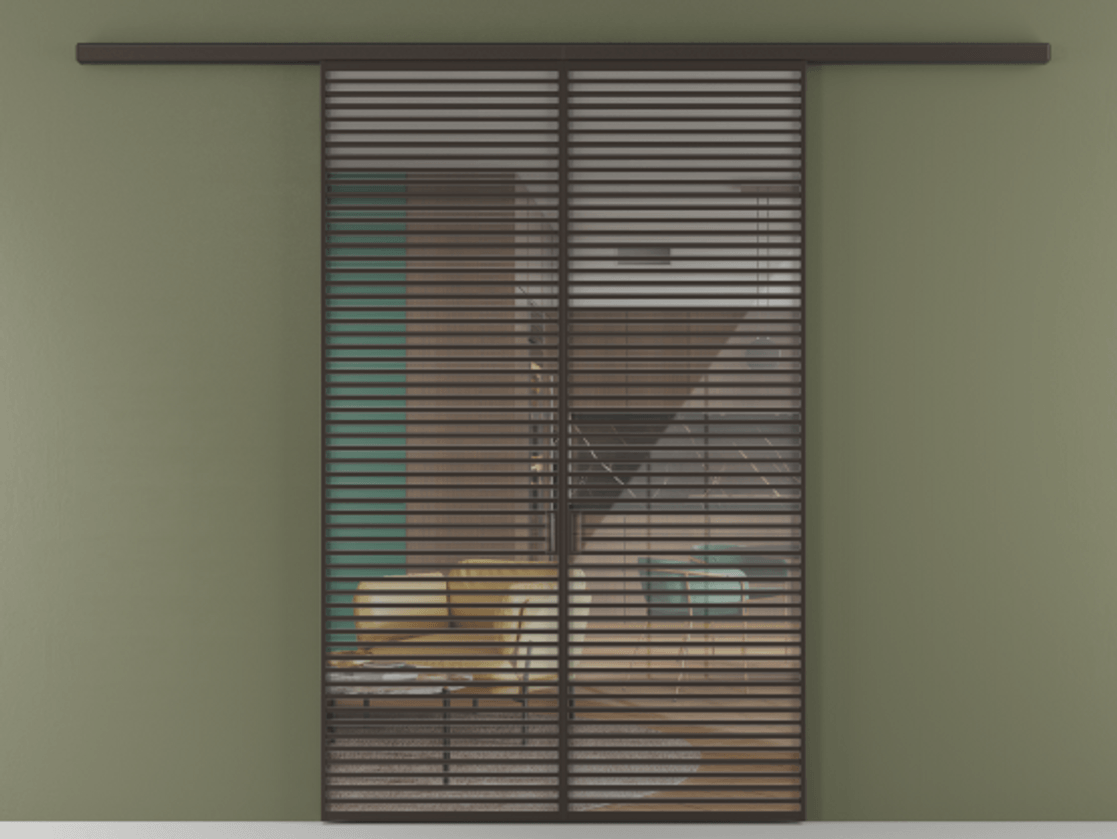 Перегородка Формато вдоль стены 2 створки АЛПР 040.07 Алюминий антрацит Рефлективное прозрачное стекло "Стопсол", калёное Цена 3364200 ₸ | Volhovec