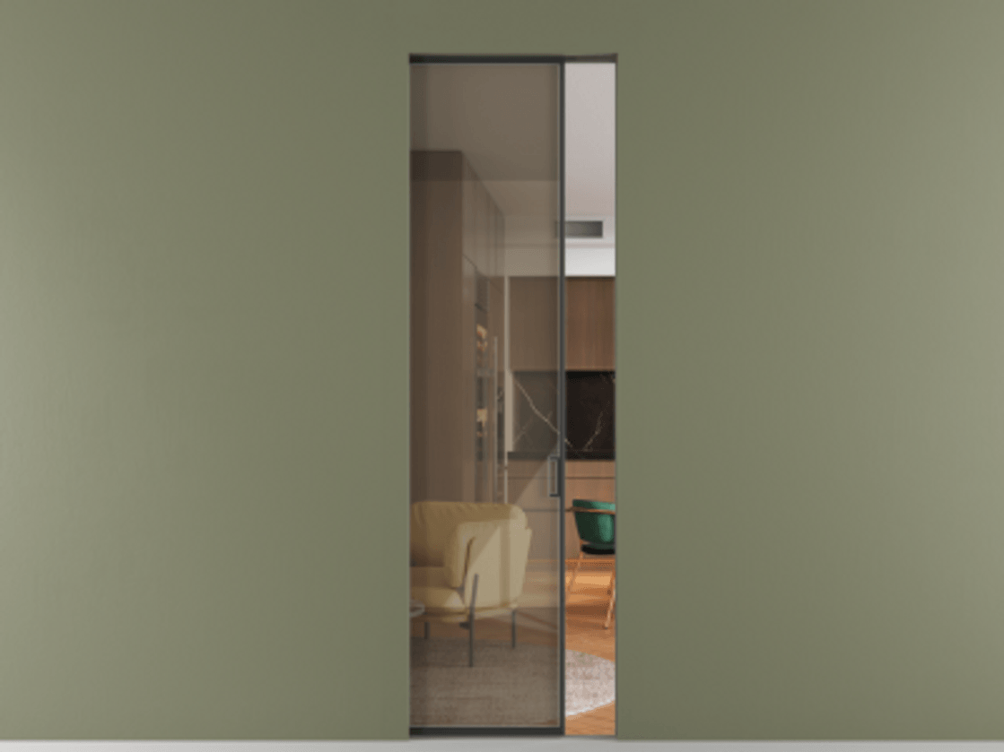 Перегородка Formato скрытый пенал 1 створка АЛПР 040.01 Алюминий Черный Рефлективное бронзовое стекло "Stopsol", калёное Цена 1058300 ₸ | Volhovec