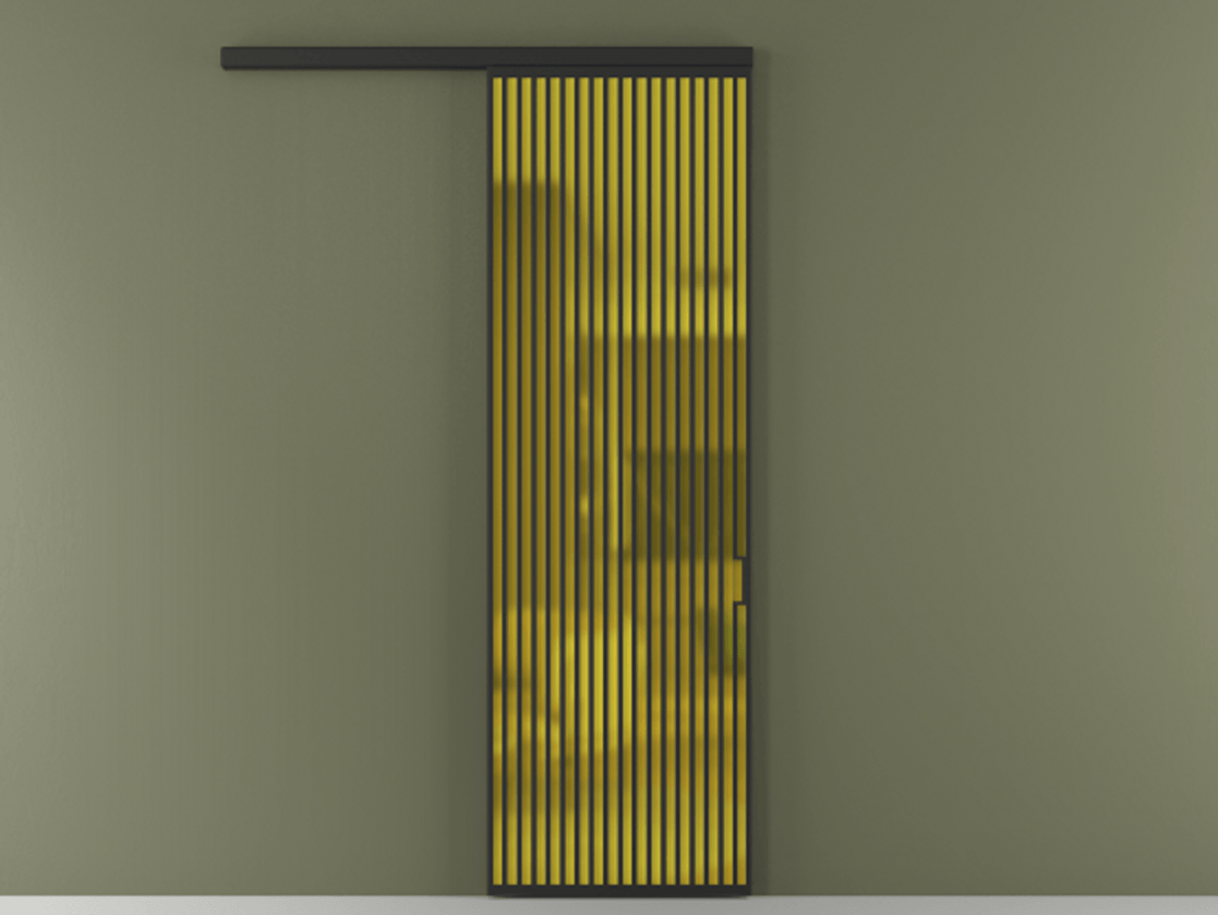 Перегородка Formato вдоль стены 1 створка АЛПР 040.06 Алюминий Черный Сатинированное жёлтое стекло, триплекс Цена 1101600 ₸  | Volhovec