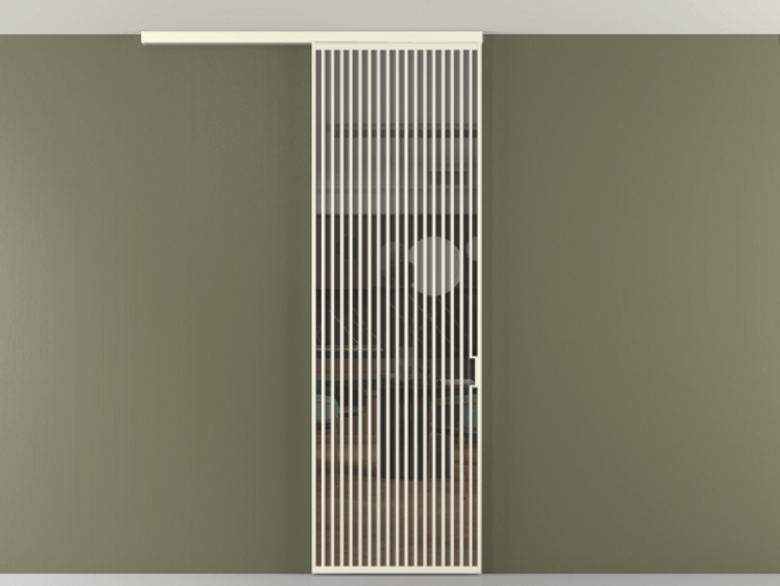 Перегородка Формато вдоль стены на потолок 1 створка АЛПР 040.06 Алюминий молочно-белый Прозрачное серое стекло, триплекс Цена 1415444 ₸ | Volhovec